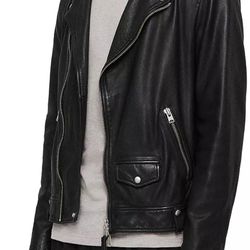 All Saints Brett Leather Jacket w/ Shearling collar Size Medium