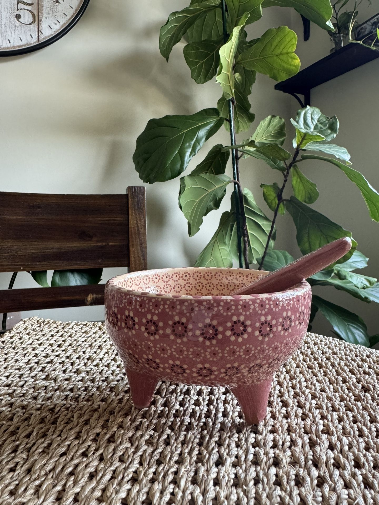 Small Pink Clay Molcajete w/ spoon.