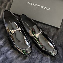 Saks Fifth Avenue DOVER Black Leather Round Toe Horsebit Loafers Men's