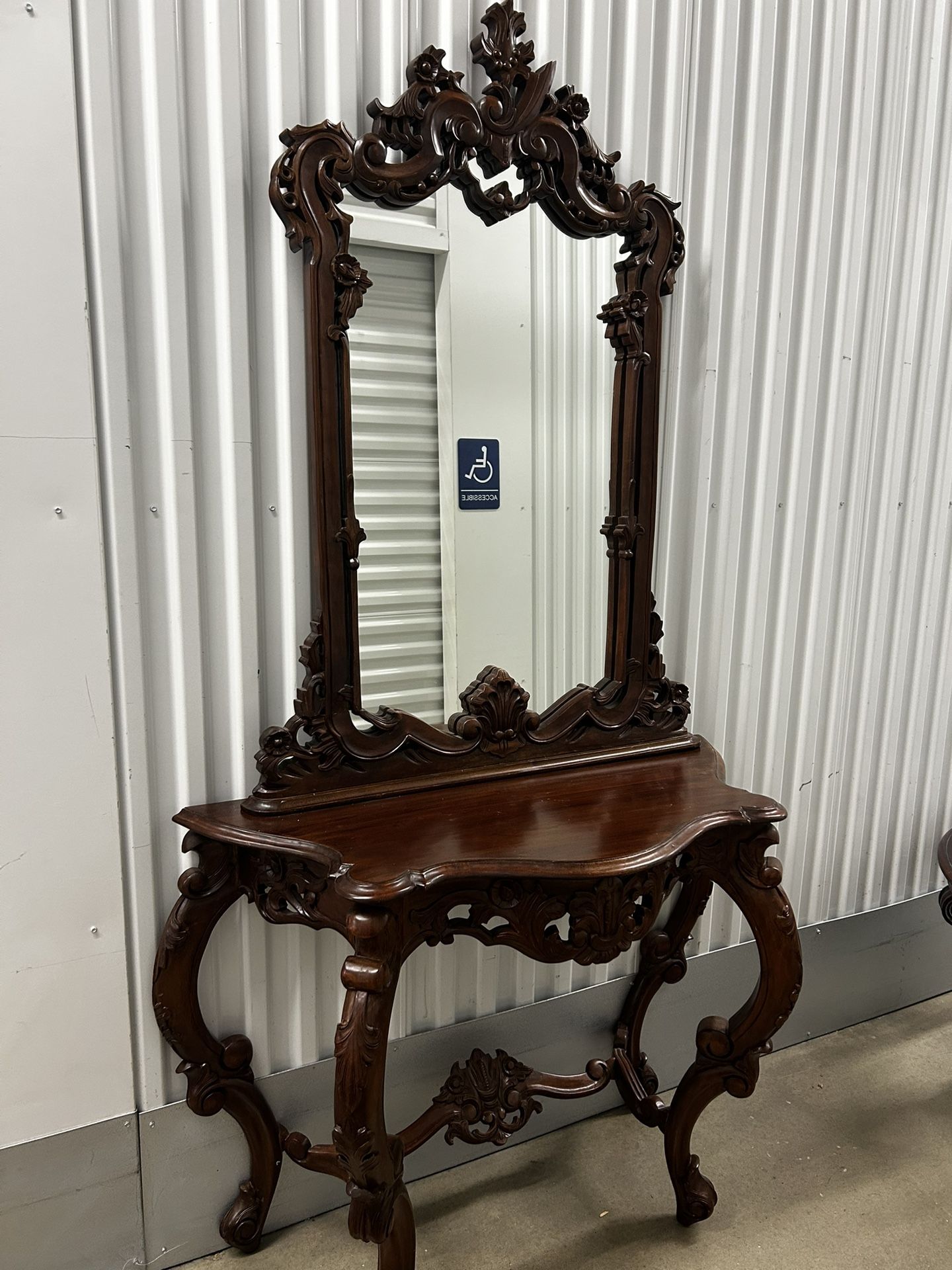 Hand-carved Mahogany Console Table and Mirror