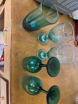 Vintage Green & Teal Glassware Set – 5 Pieces – $35