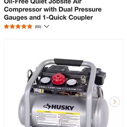 Husky 2 Gal. 135 PSI Portable Electric Oil-Free Quiet Jobsite Air Compressor with Dual Pressure Gauges and 1-Quick Coupler