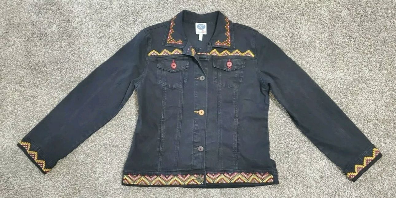 Women's DG2 by Diane Gilman Jean Jacket Size M Black