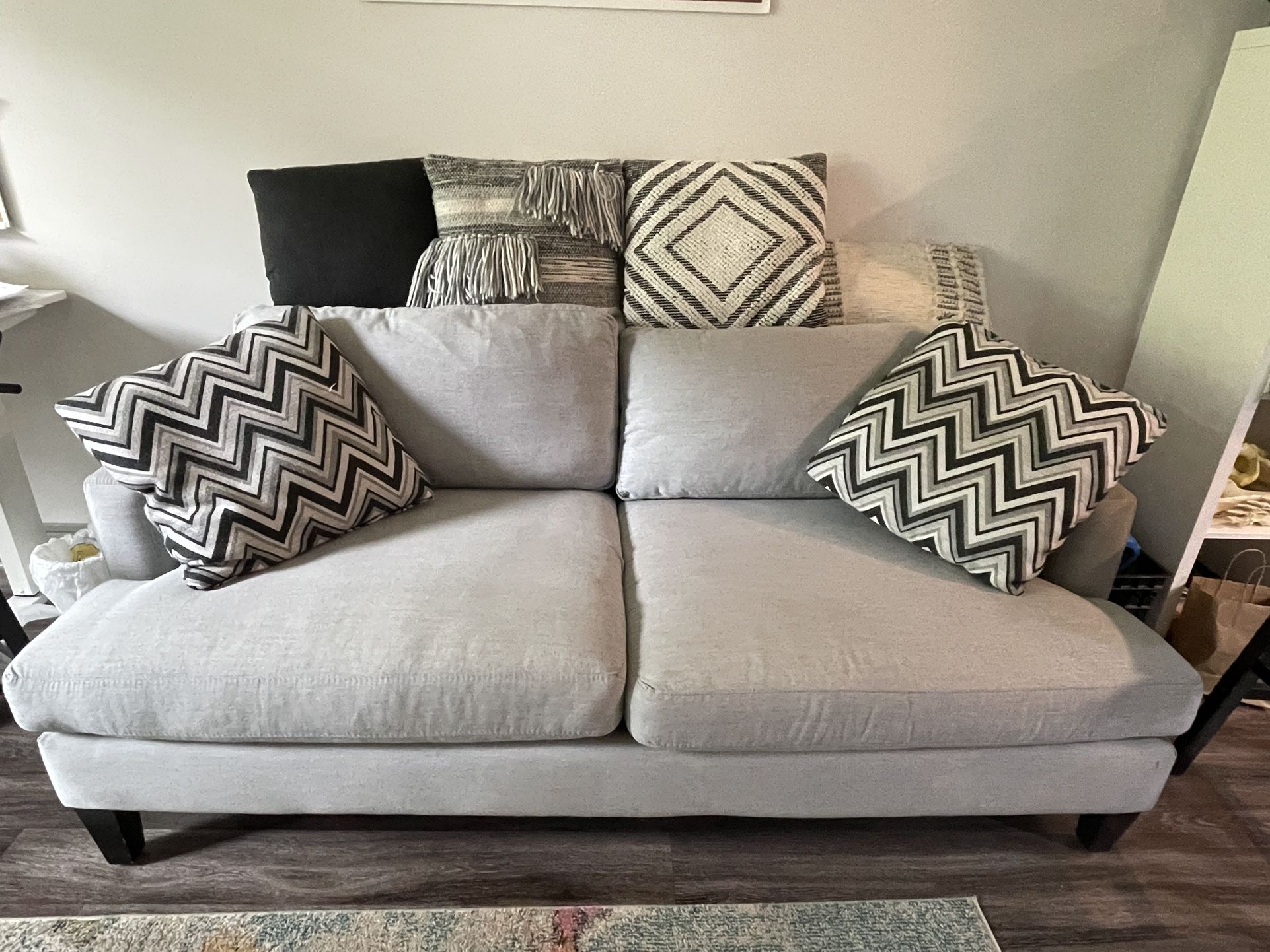 West Elm Loveseat Two Person Sofa Light Gray Linen Weave