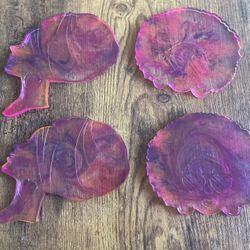 4 Custom Coasters Pink Purple And Transparent