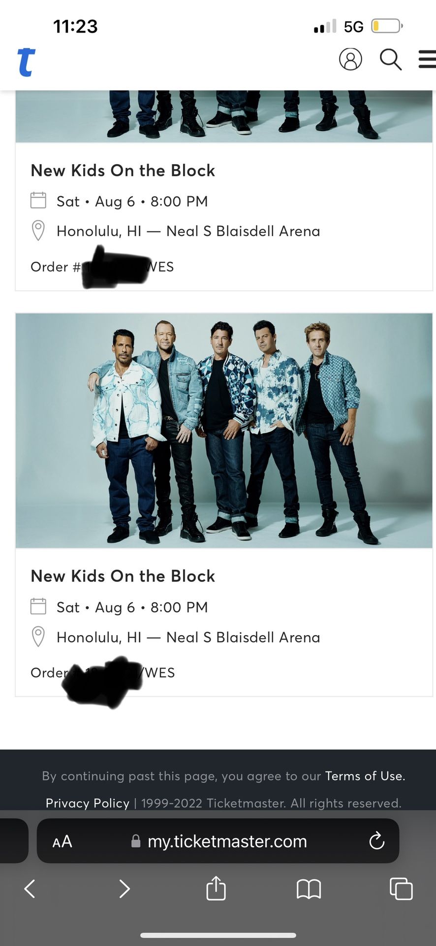 NKOTB  Concert Tickets (4) - Aug 6th 2022 - Blaisdell 