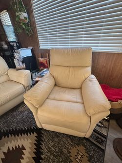 Cream Leather Recliner Chair and Loveseat