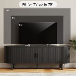 63" TV Stand with Power Outlet for TVs up to 70 Inch, Entertainment Center with Storage and Adjustable Shelves, Modern Media Console with Sliding Door