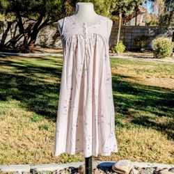 Vintage ARIA Chemise Med Soft Pink Floral Sleeveless Cotton Long Nightgown GUC