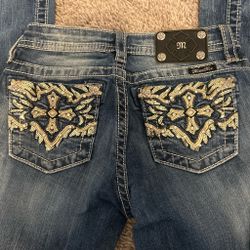 Miss Me Dark Blue Skinny Jeans with Gold Sequin Pocket Detail