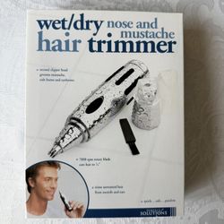 Perfect Solutions Wet/Dry Nose & Mustache Hair Trimmer. Designed for trimming unwanted hair from nostrils and ears. It also includes a second clipper 