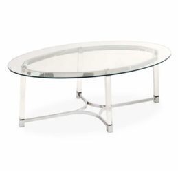 Oval Glass Top Coffee Table with Chrome Base