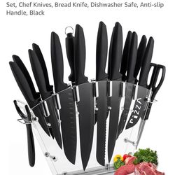 Kitchen Knife Set with Block, 19 PCS High Carbon Stainless Steel Knife Set, includes Serrated Steak Knives Set, Chef Knives, Bread Knife, Dishwasher S