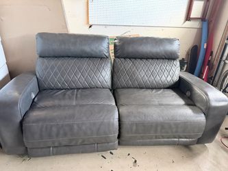 Gray Leather Power Recliner Sofa
