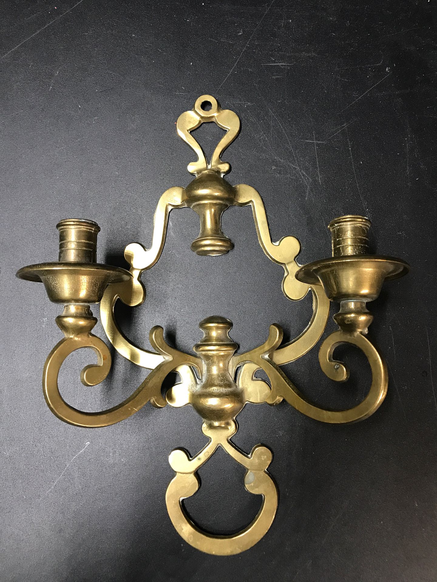 Vintage brass wall scone dual arm candle holder