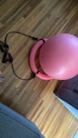 Pink Yoga Excercise Ball With Stretch Bands