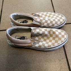 Light Pink Vans Checkered Slip Ons