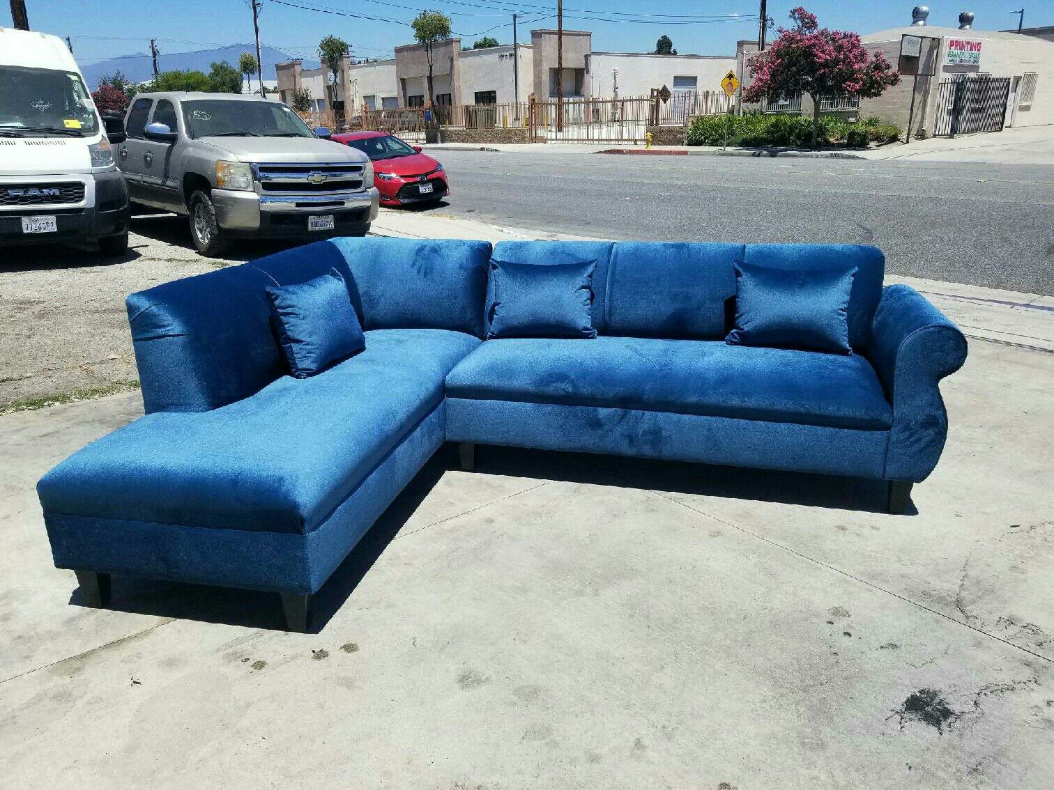 NEW 7X9FT JEAPARDY TEAL BLUE FABRIC SECTIONAL CHAISE