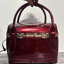 Vinyl Mirror-shine Candy Pearl Apple red train case gold hardware convertible