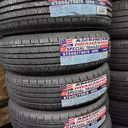 SET OF FOUR NEW TIRES ST205/75/15 AMERICAN ROADSTAR INCLUDING MOUNT AND BALANCE ASK ME FOR SIZES AND BRANDS 
