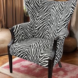 Zebra Wingback Chair Accent Animal Print Black White