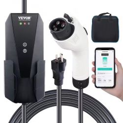 174}Level 1+2 Portable EV Charger, 16 Amp 120V or 240V, Electric Vehicle Charger with 28-Foot Charging Cable NEMA 6-20P Plug NEMA 5-15 Adapter, Plug-