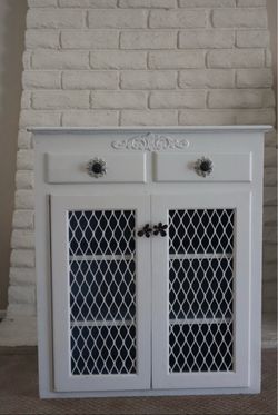 Vintage White Storage Cabinet with Drawers & Shelves