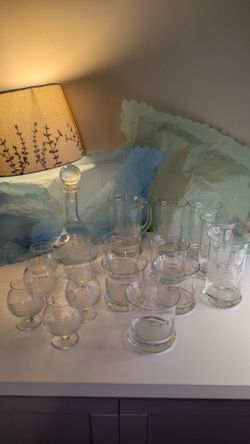 17 Piece Vintage Toscany Clipper Schooner Decanter Cognac Glasses Brandy and Bar set