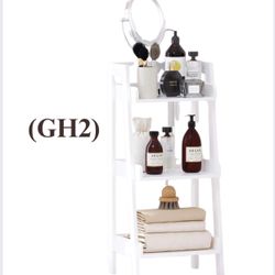 3-Tier Ladder Shelf, Bathroom Shelf Freestanding, 3-Shelf Spacesaver Open Wood Shelving Unit, Ladder Shelf (White) (GH2)