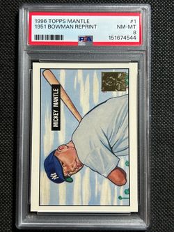 1996 Topps #1 MICKEY MANTLE 1951 Bowman #253 Reprint Yankees PSA 8 NM-MINT