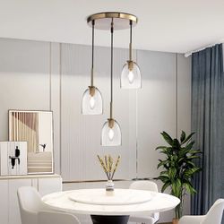 Lighten Chance Pendant Lighting, 3-Light Clear Glass Pendant Light, Modern Adjustable Cluster Pendant Light, Brushed Brass Dining Room Light Fixtures 