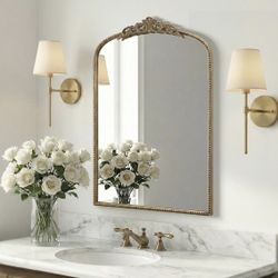 New Ornate Antique Gold Mirror: 24"x 36" French Baroque Arched Mirror - Traditional Vintage Mirrors