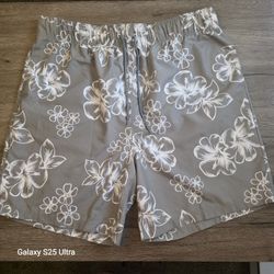KingSize KS Island Swim Trunks Size 2XL Big Hibiscus Pattern Gray & White