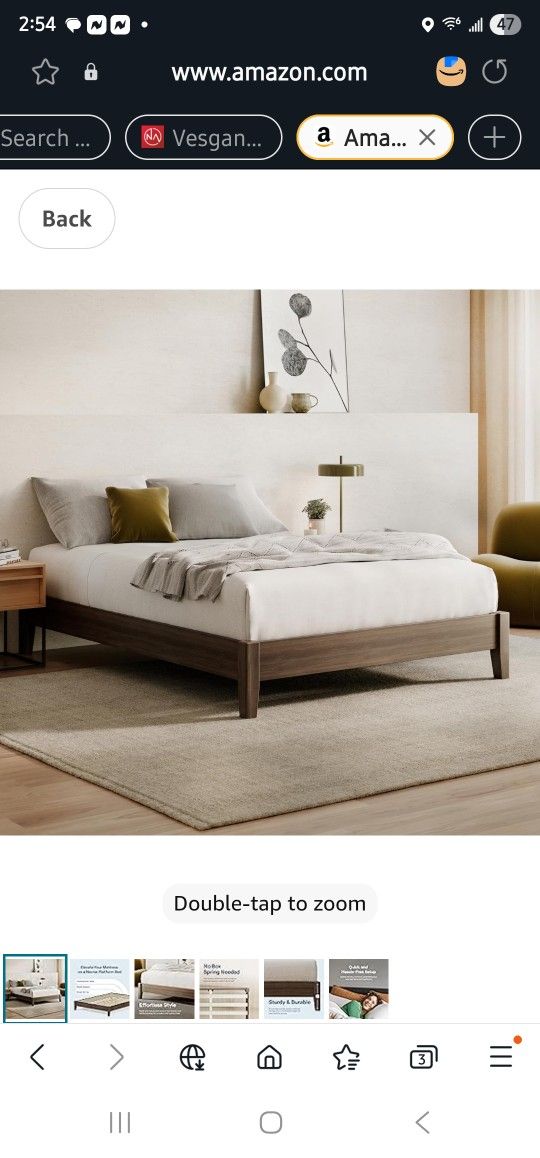 Nectar Premier Wood Platform King Bed Frame - Walnut - 12” Height - Contemporary and Durable - Sturdy Wooden Slats for Support - Easy Assembly - Holds