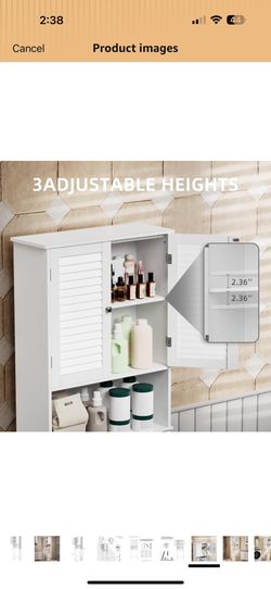 Over The Toilet Storage Cabinet for Louvered, Bathroom Shelf Organizer with Anti-Tip Device Small Freestanding Space Saver with Adjustable Shelf