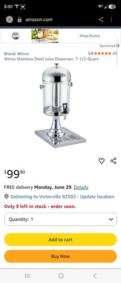 Winco Stainless Steel Juice Dispenser, 7-1/2-Quart