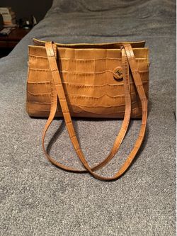 Monsac leather croc pattern shoulder bag Tan