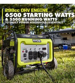 RYOBI GAS 298cc OHV ENGINE 6500 STARTING WATTS & 5500 RUNNING WATTS TO EASILY POWER HOUSEHOLD ESSENTIALS