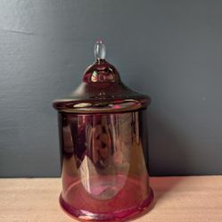Vintage Cranberry Glass Lidded Apothecary Jar