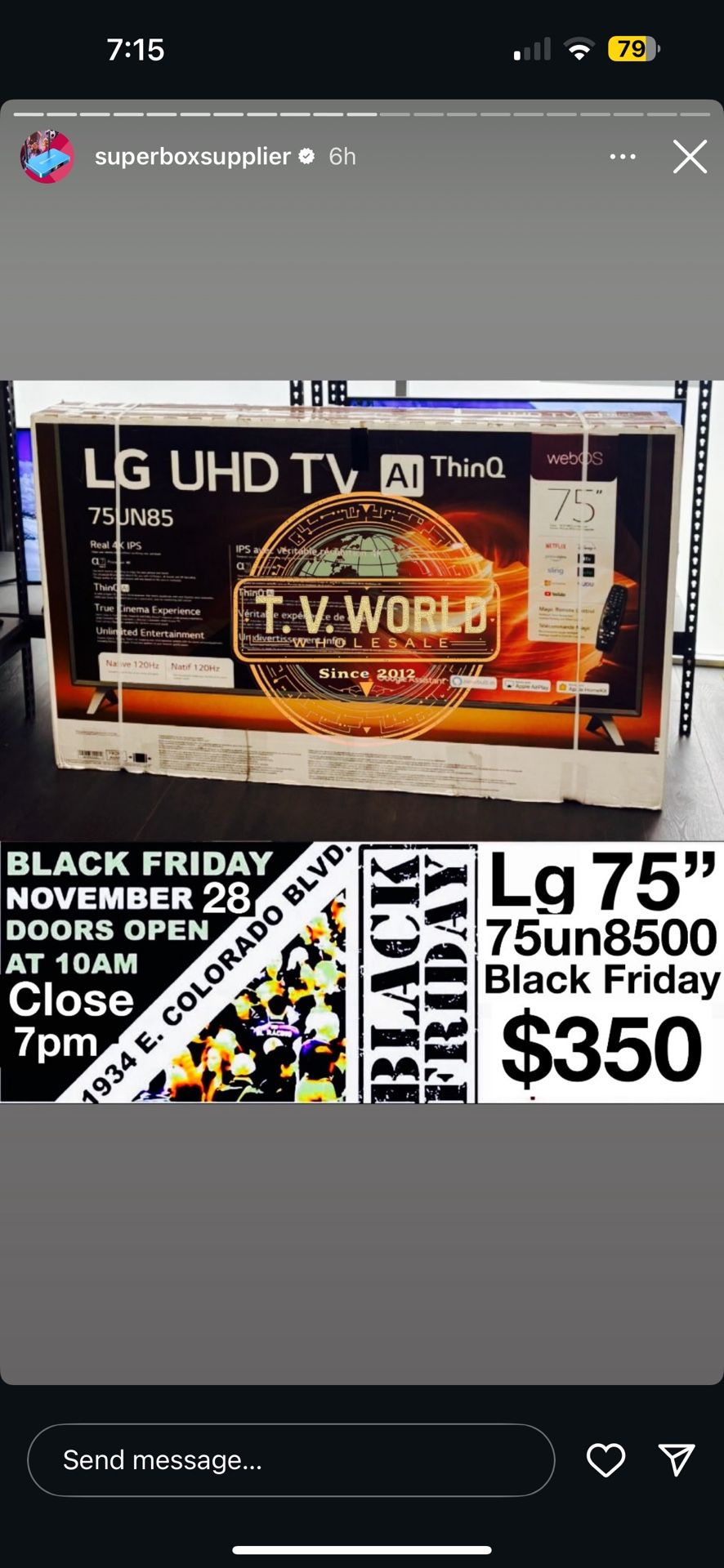 BLACK FRIDAY BRAND NEW LG TV 75INCH 75un8500 