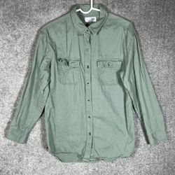 Old Navy  Boyfriend Button Up Shirt Womens L Large Army Green Long Sleeve Top 