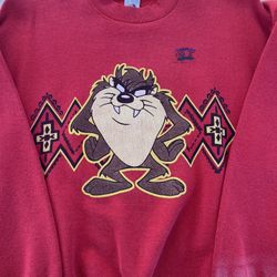 Vintage 90s Taz Looney Tunes Red Sweater 