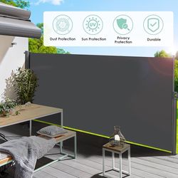 157.5" x 71" Side Awning, Patio Retractable Side Screen Awning, UV Resistant, Waterproof, Patio Privacy Screen for Garden, Balcony, Courtyar