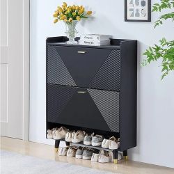 Shoe Cabinet with 2 Flip Drawers, Freestanding Shoe Rack with Open Shelves Modern Shoe Storage Cabinet for Entryway Hallway Mudroom Bedroom Living Roo