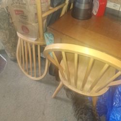 Solid Table With Leaf And Three Chairs