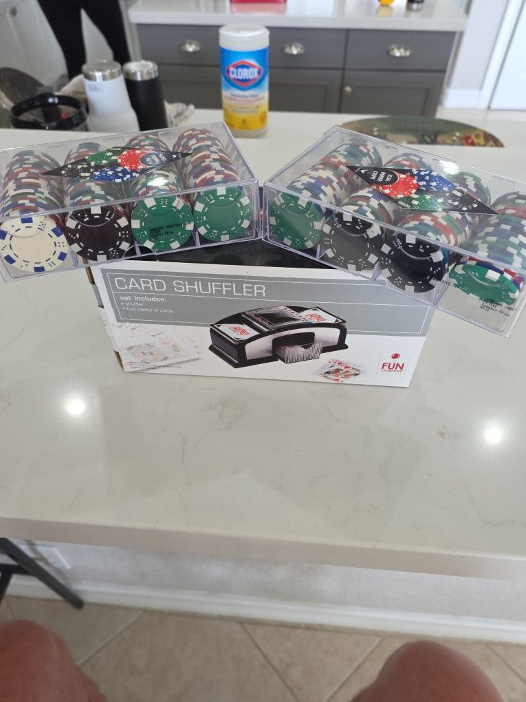 Card Shuffler With Poker Chips