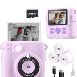 Instant Print Camera for Kids Purple Camera 