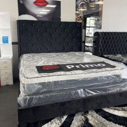 Black Velvet Queen Bed Frame 