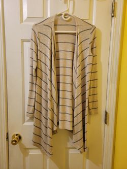 American Eagle Waterfall Cardigan Women's S Oatmeal Gray Stripe Open Front Lightweight Knit