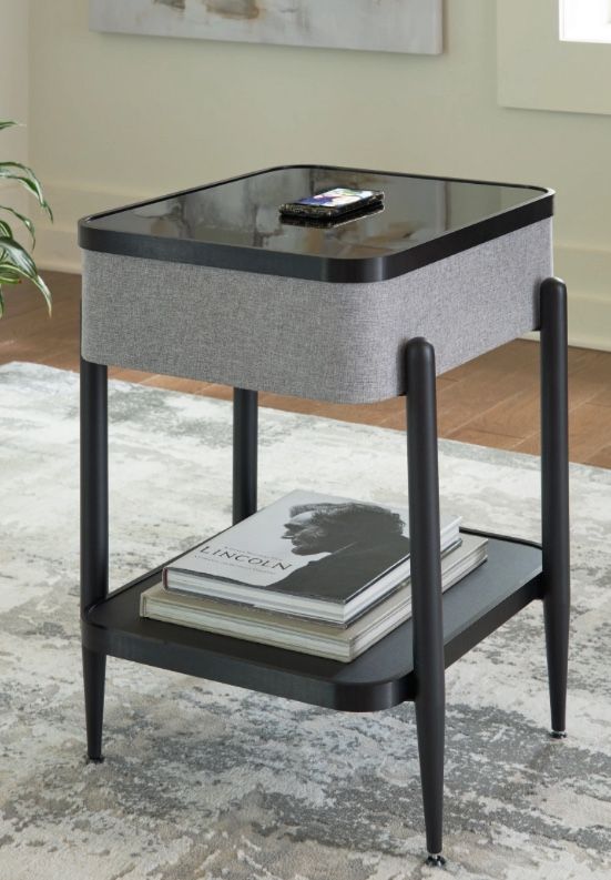 Jorvalee Built-In Speaker Accent Table with Wireless and USB charging, Gray/Black by Ashley